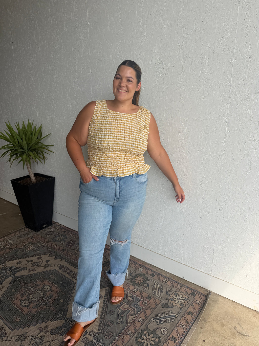Smocked Yellow Gingham Tank