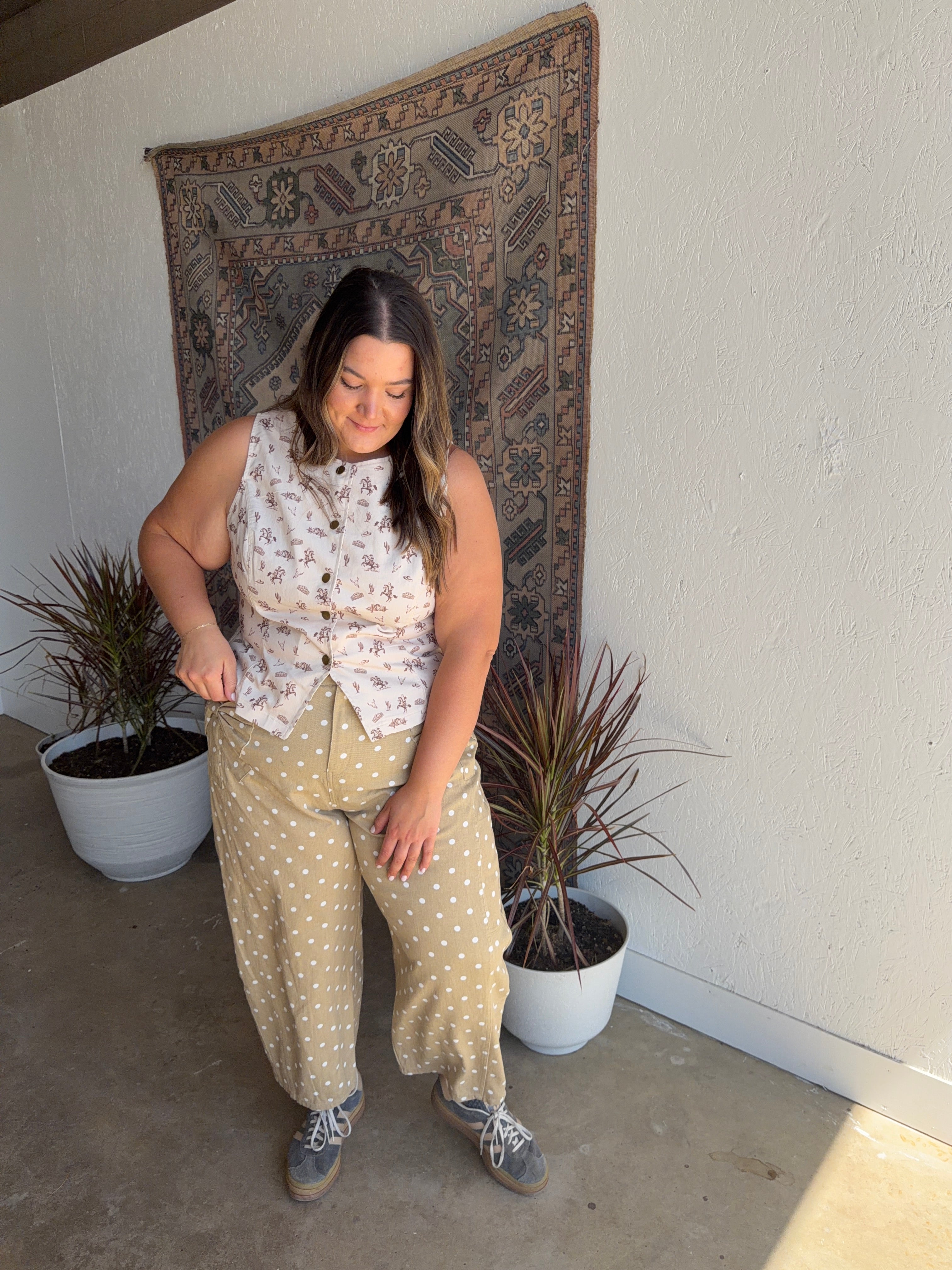 Western Print Button Vest