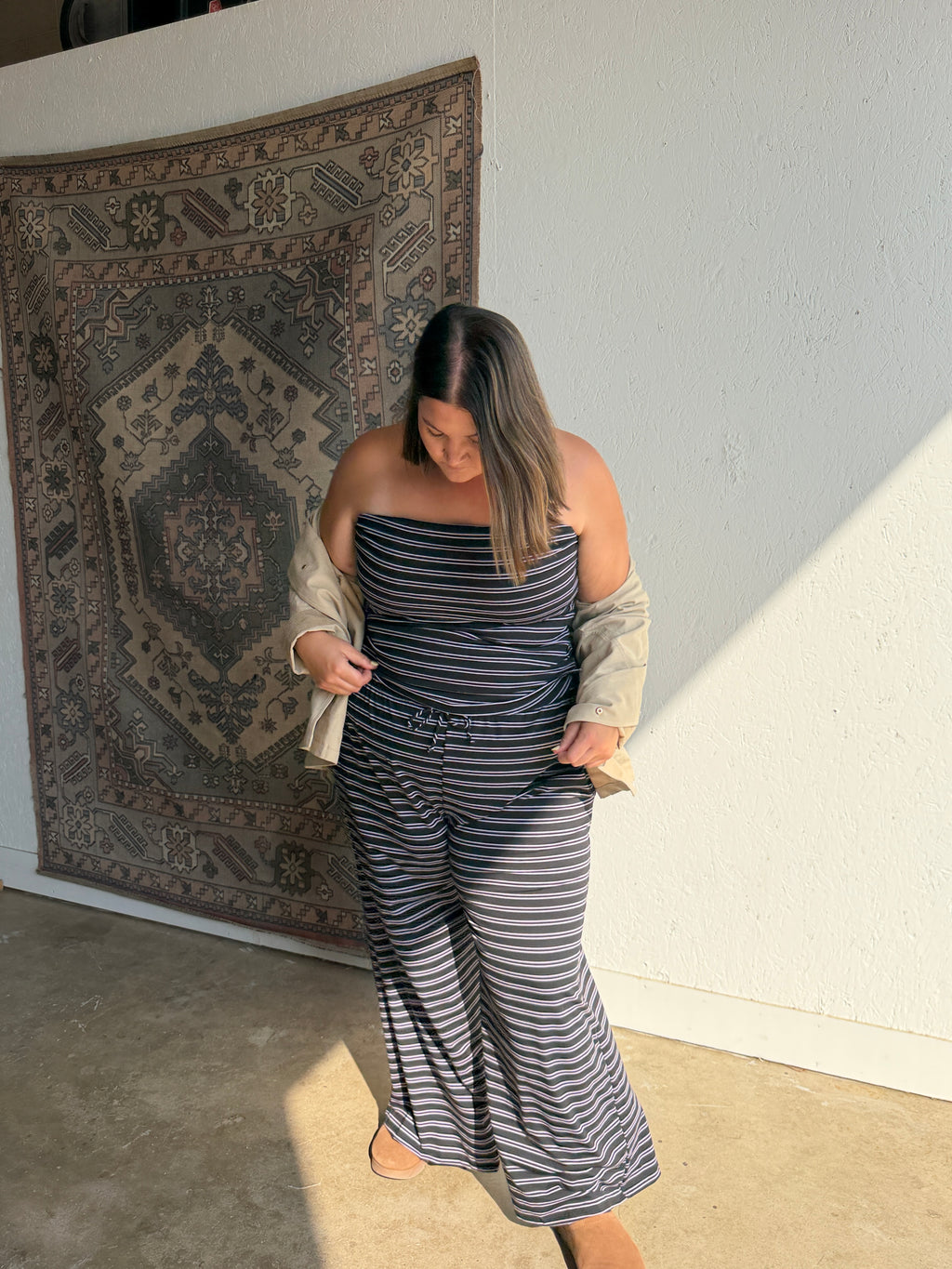Striped Tube Top and Wide Leg Pant Set