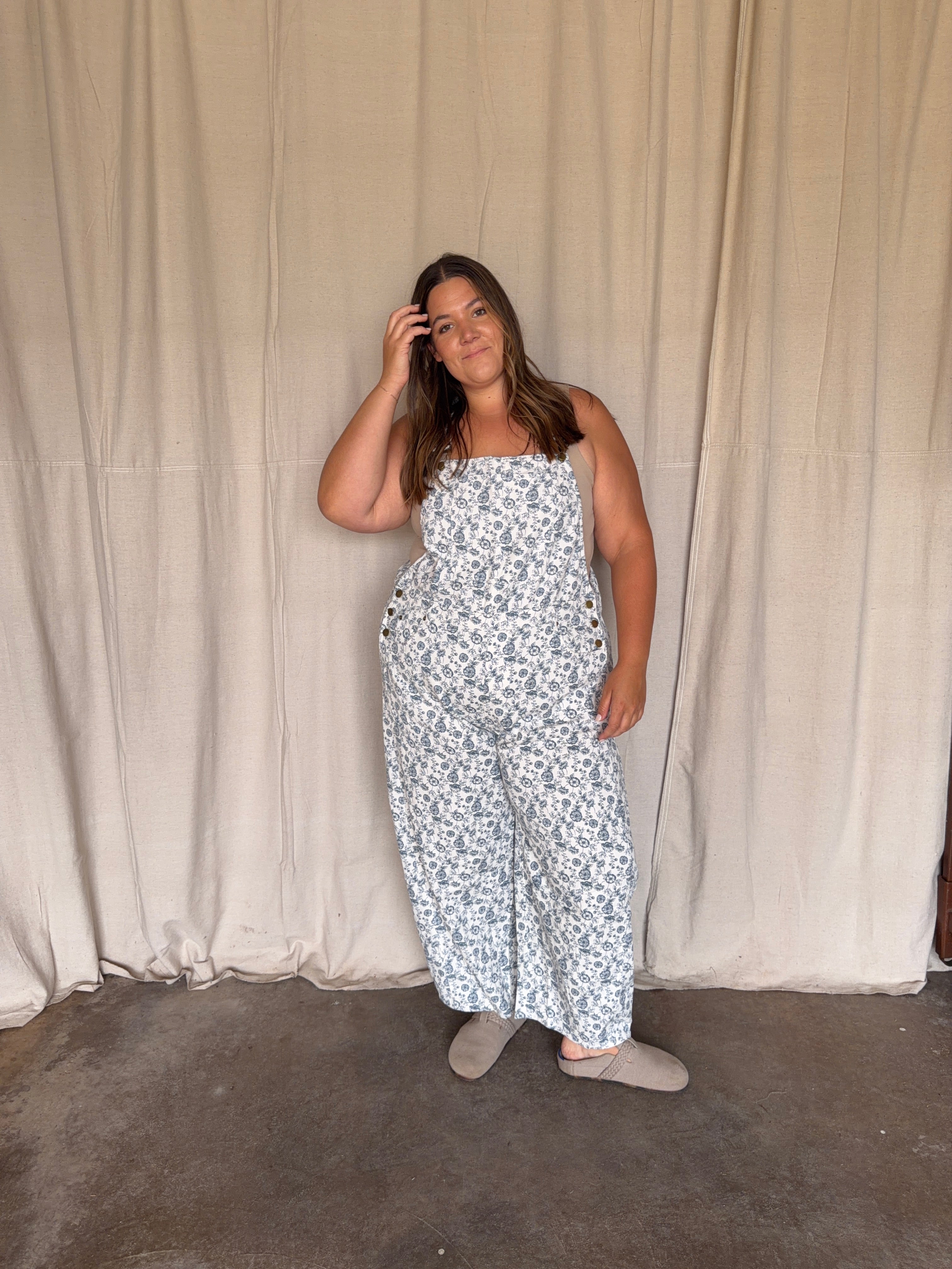 Blue Floral Overalls