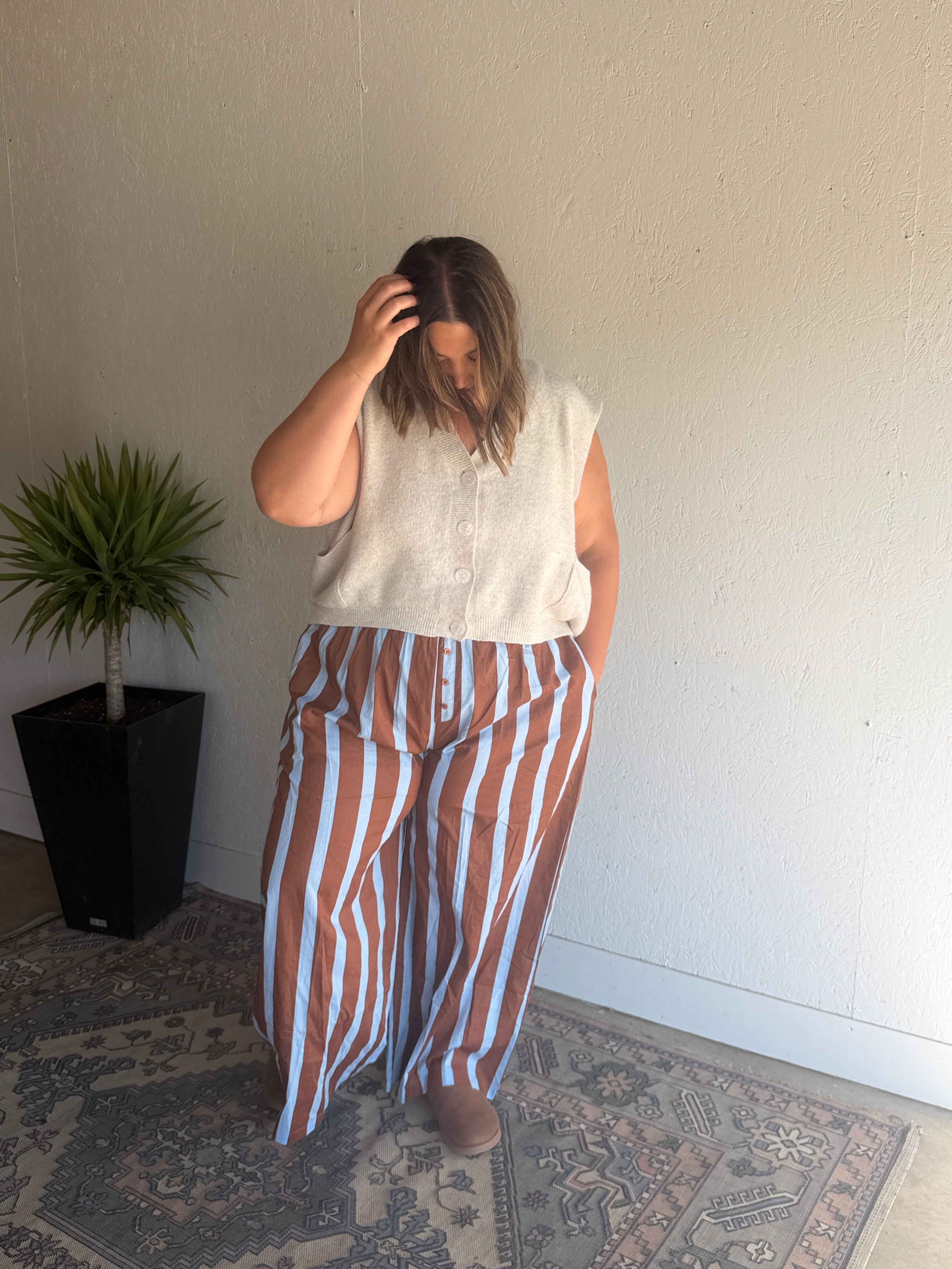 Brown and Blue Wide Leg Lounge Pants