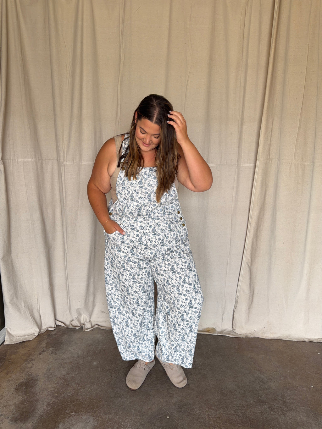 Blue Floral Overalls