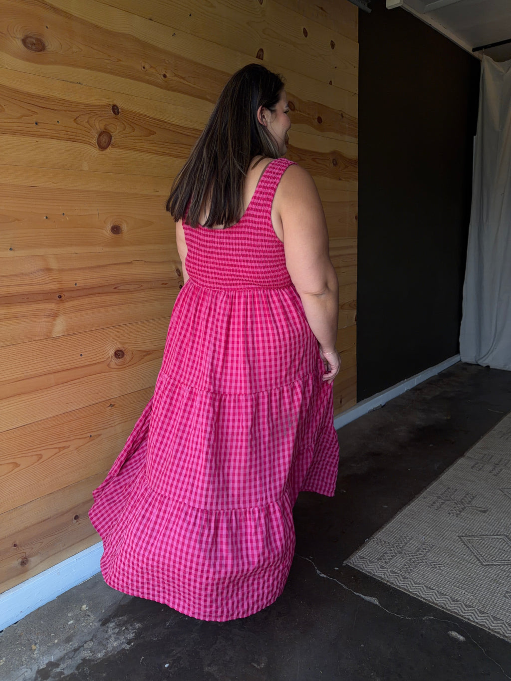 Pink Gingham  Maxi Dress