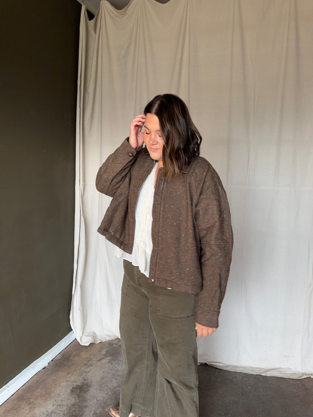 Herringbone Tweed Bomber Jacket