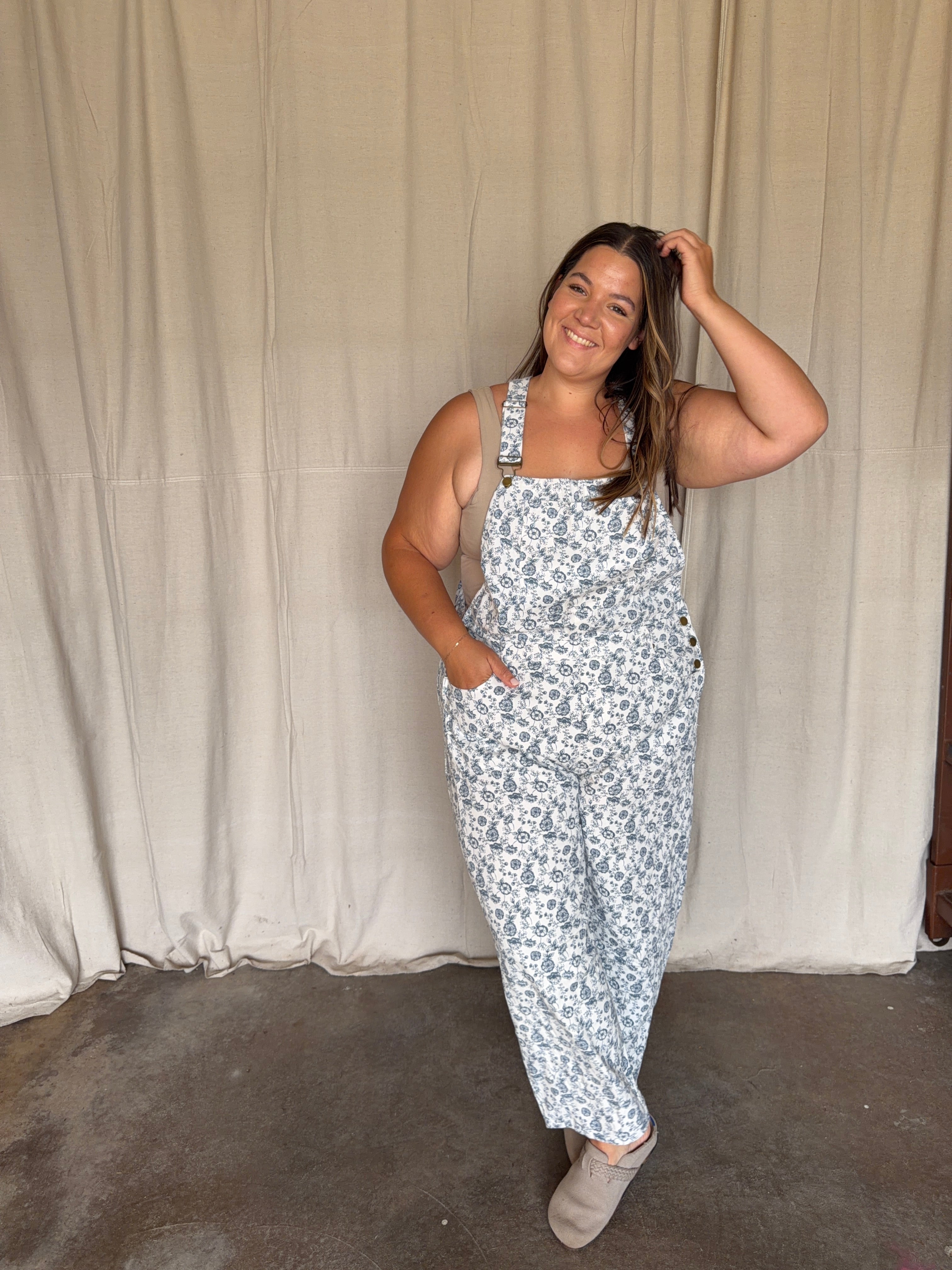 Blue Floral Overalls