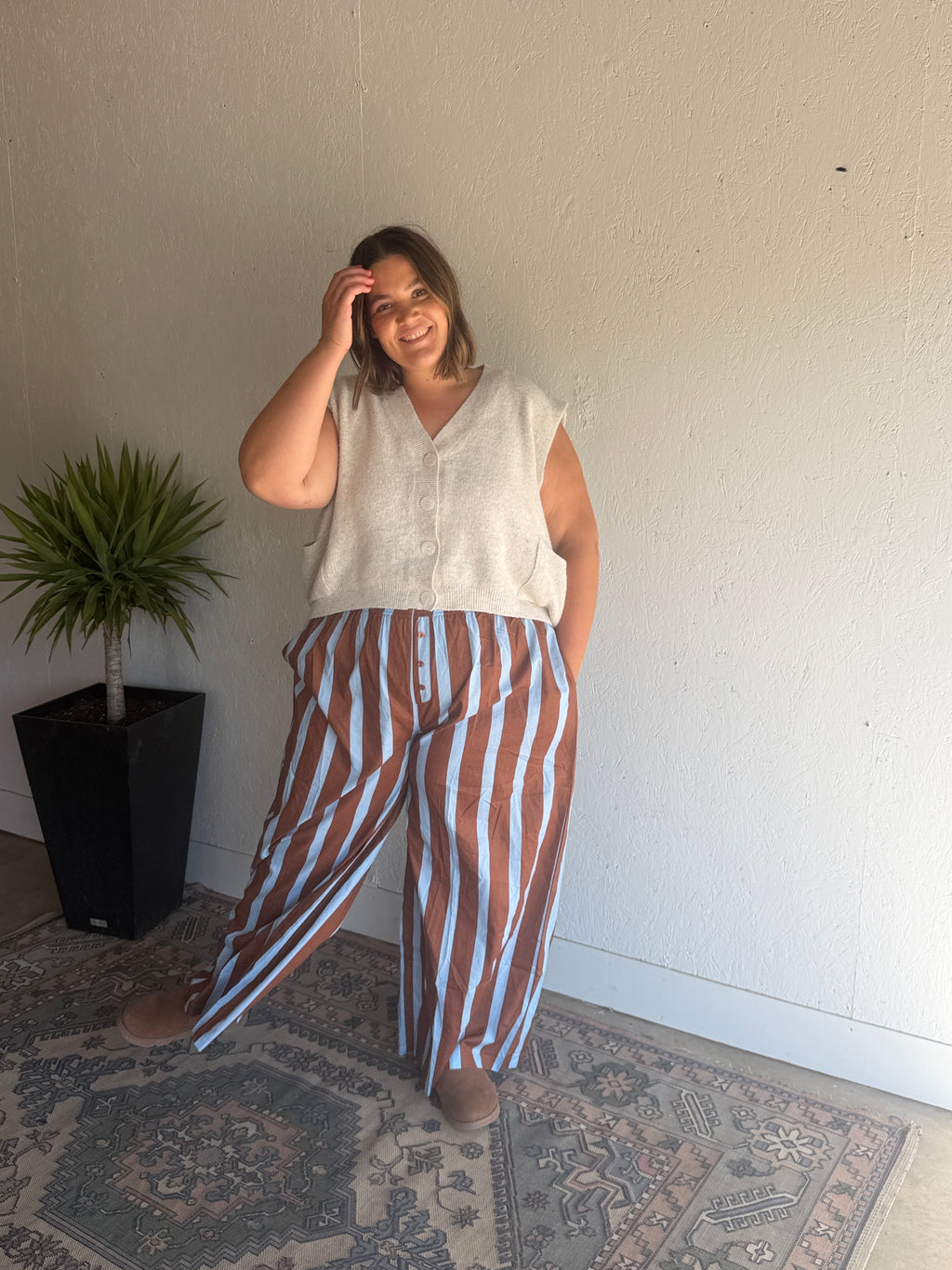 Brown and Blue Wide Leg Lounge Pants