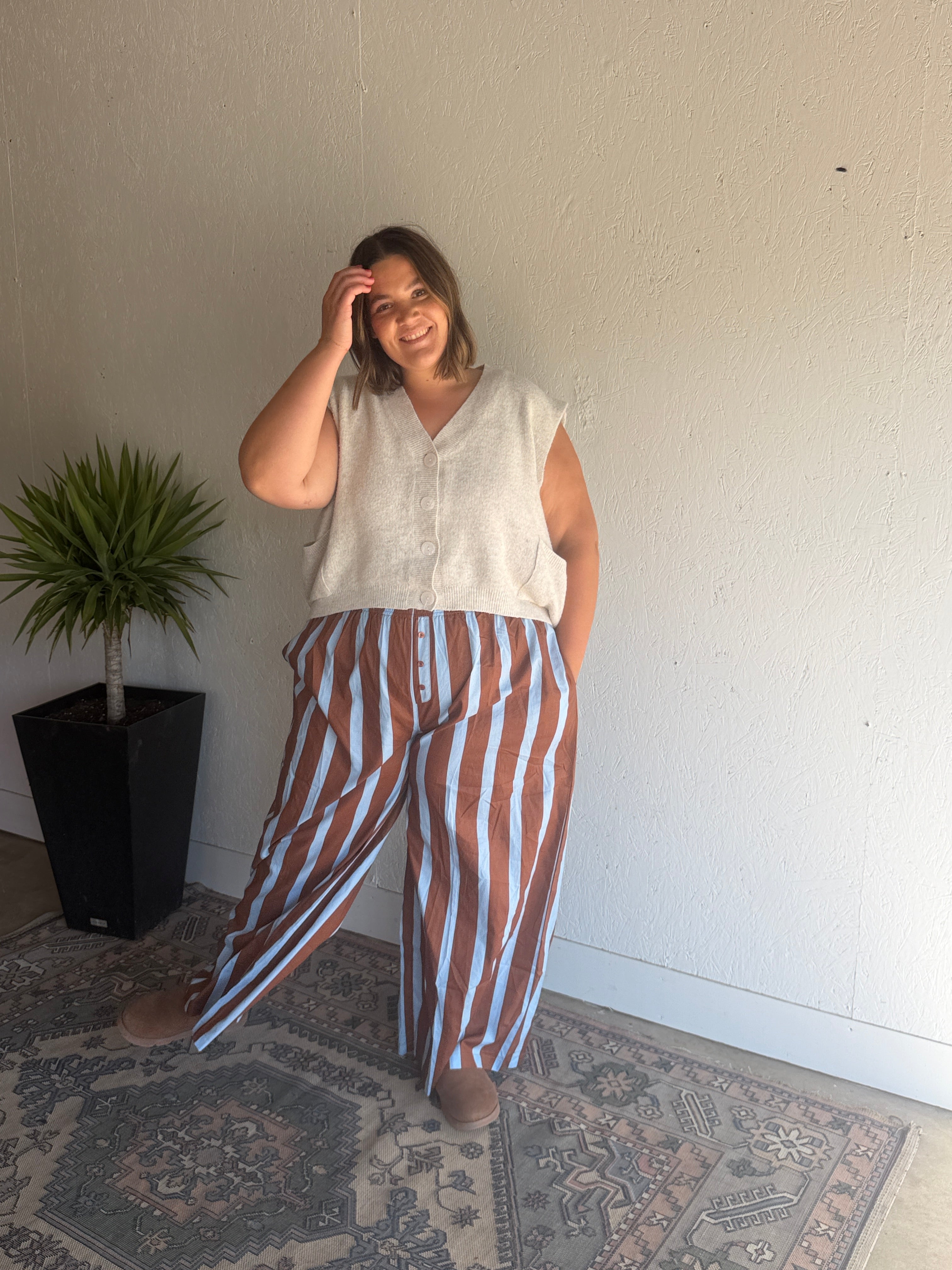 Brown and Blue Wide Leg Lounge Pants