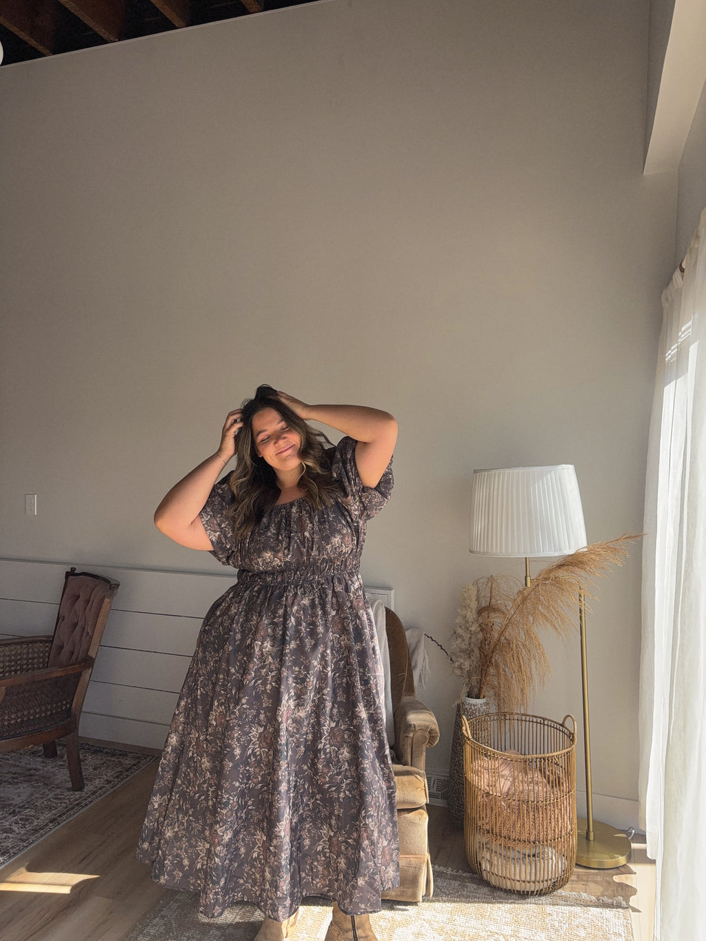 Floral Square Neck Midi Dress