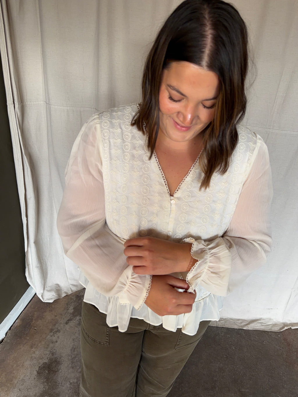 Cream Long Sleeve Blouse