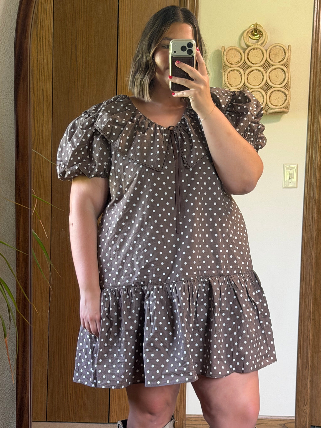 Polka Dot Coffee Mini Dress