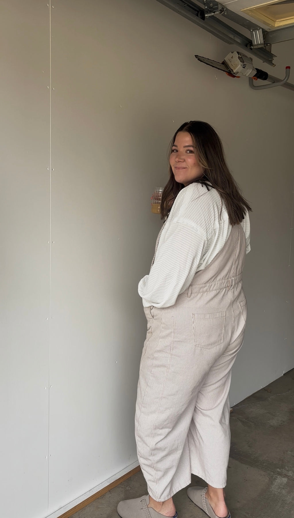 Pinstriped Barrel-Leg Overalls