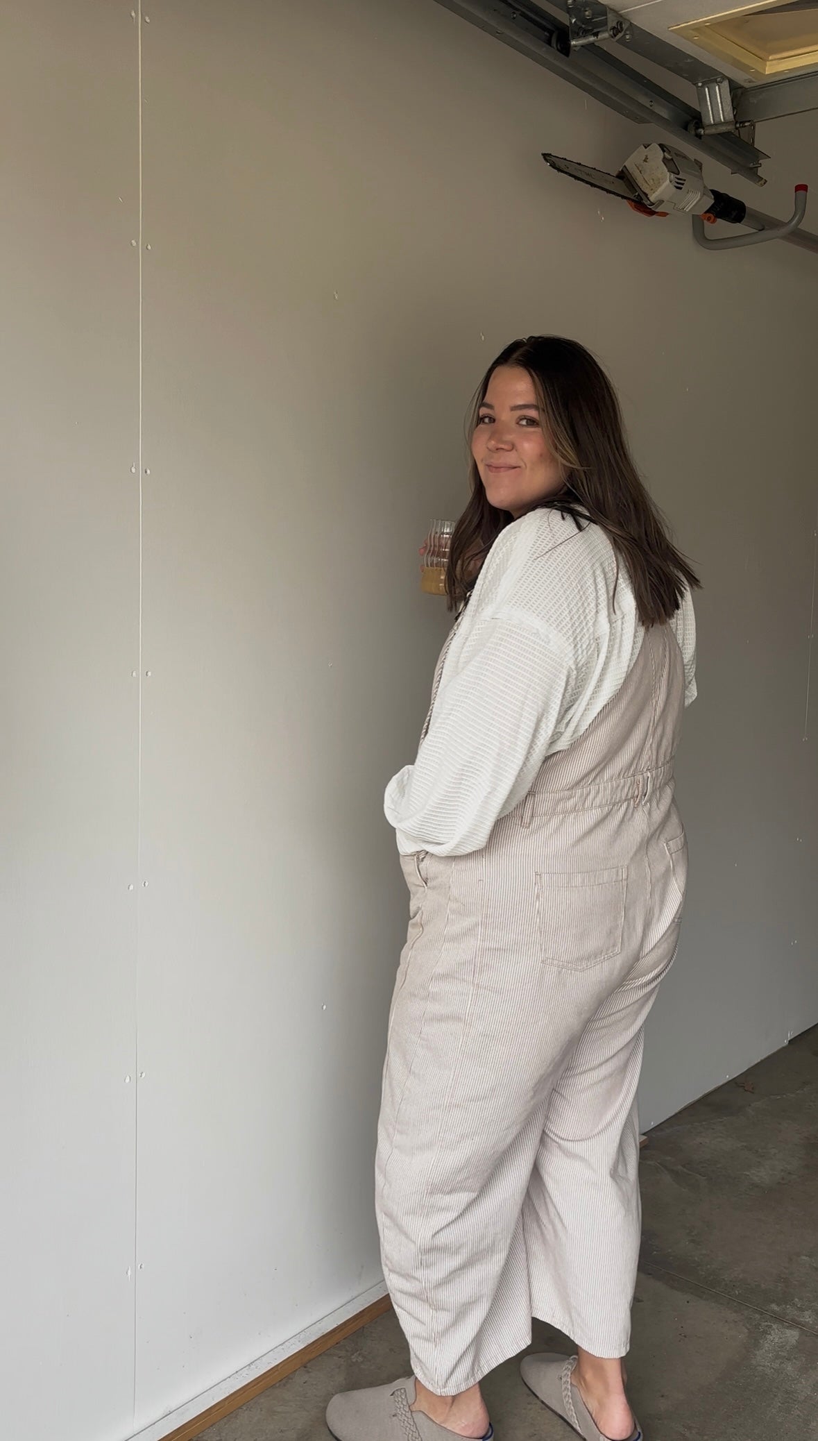 Pinstriped Barrel-Leg Overalls