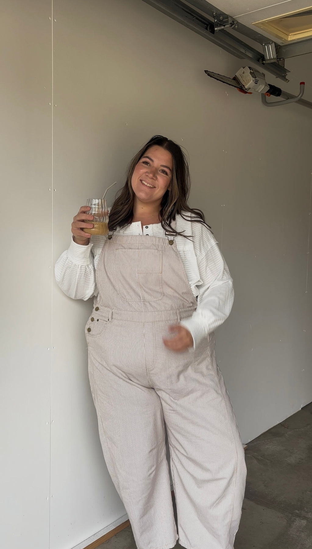 Pinstriped Barrel-Leg Overalls