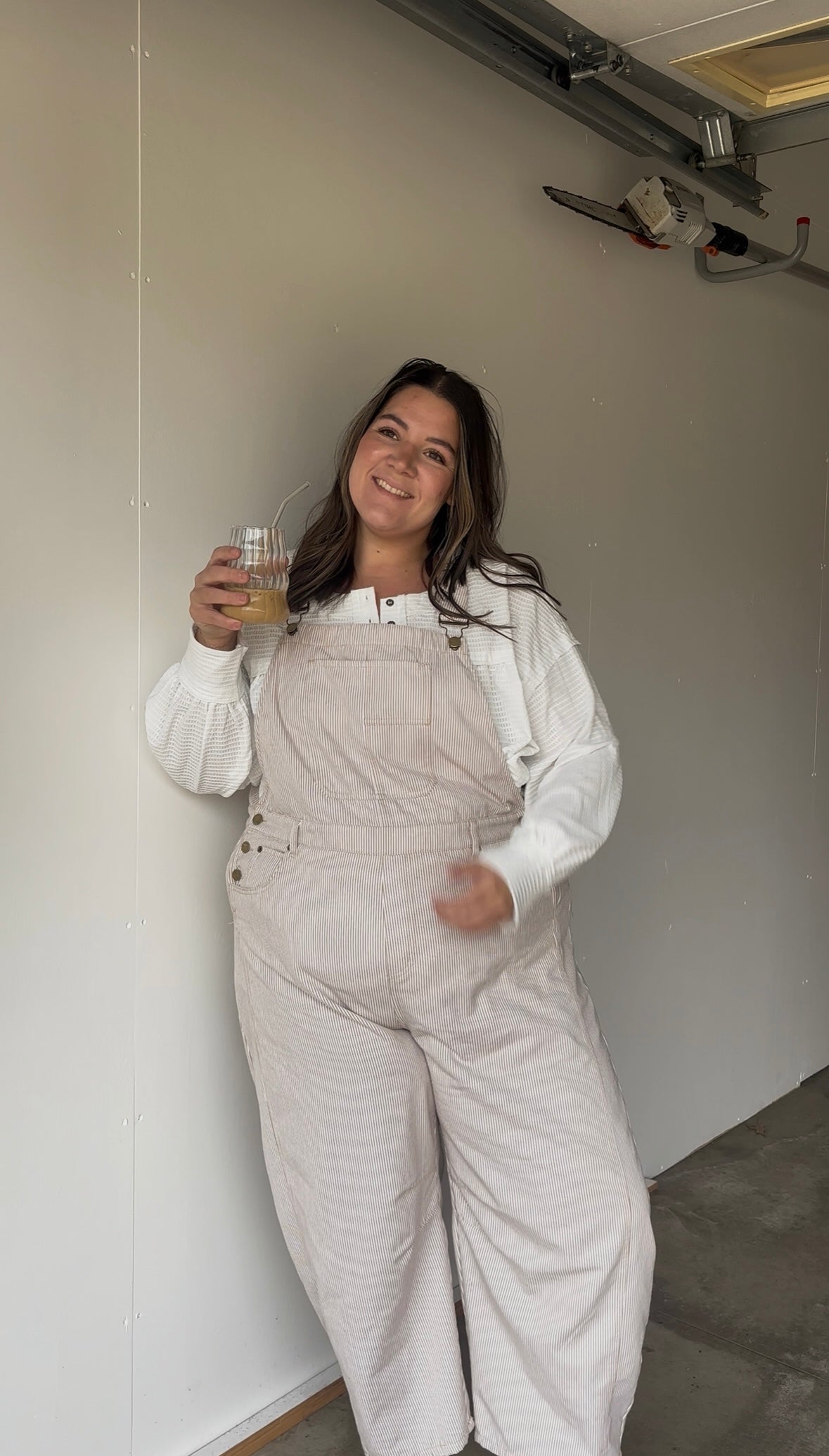 Pinstriped Barrel-Leg Overalls