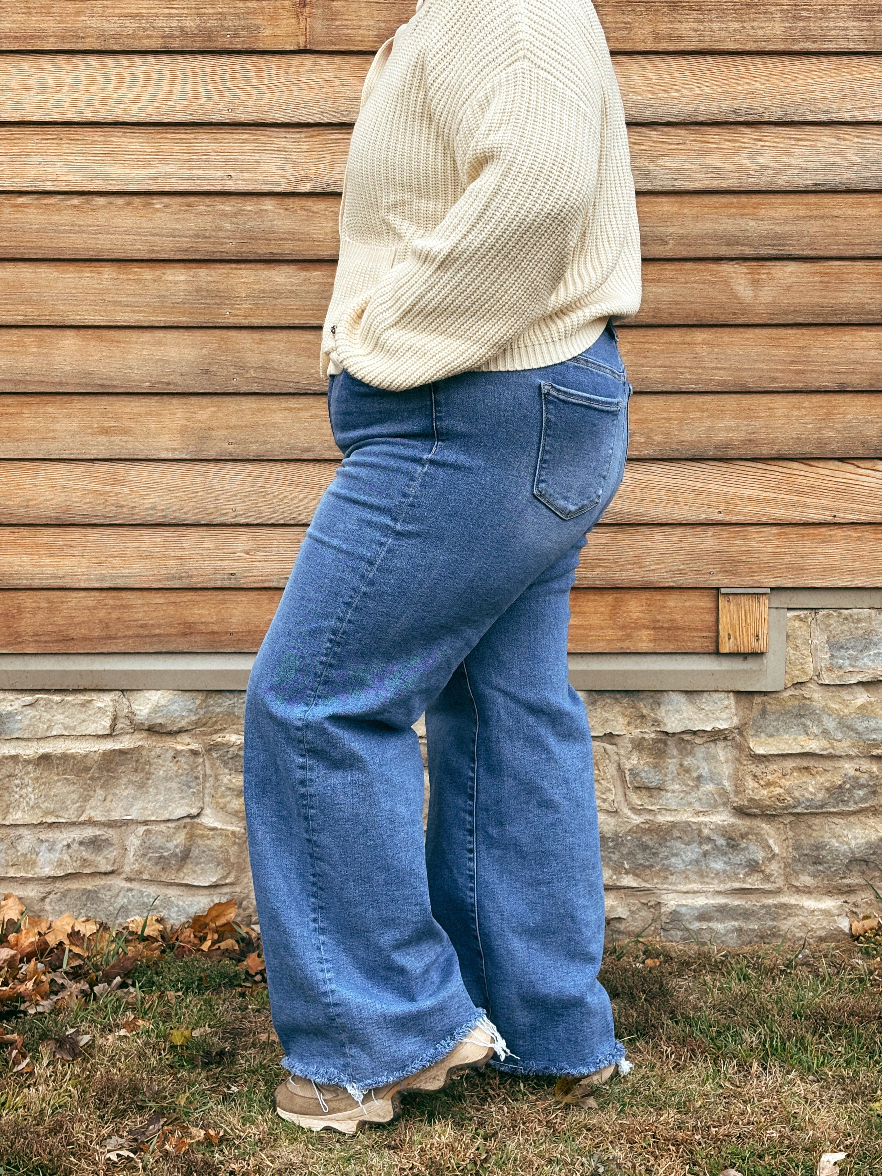 Medium Denim High Rise Wide Leg