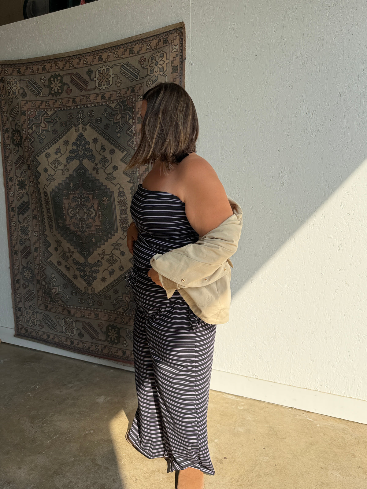 Striped Tube Top and Wide Leg Pant Set