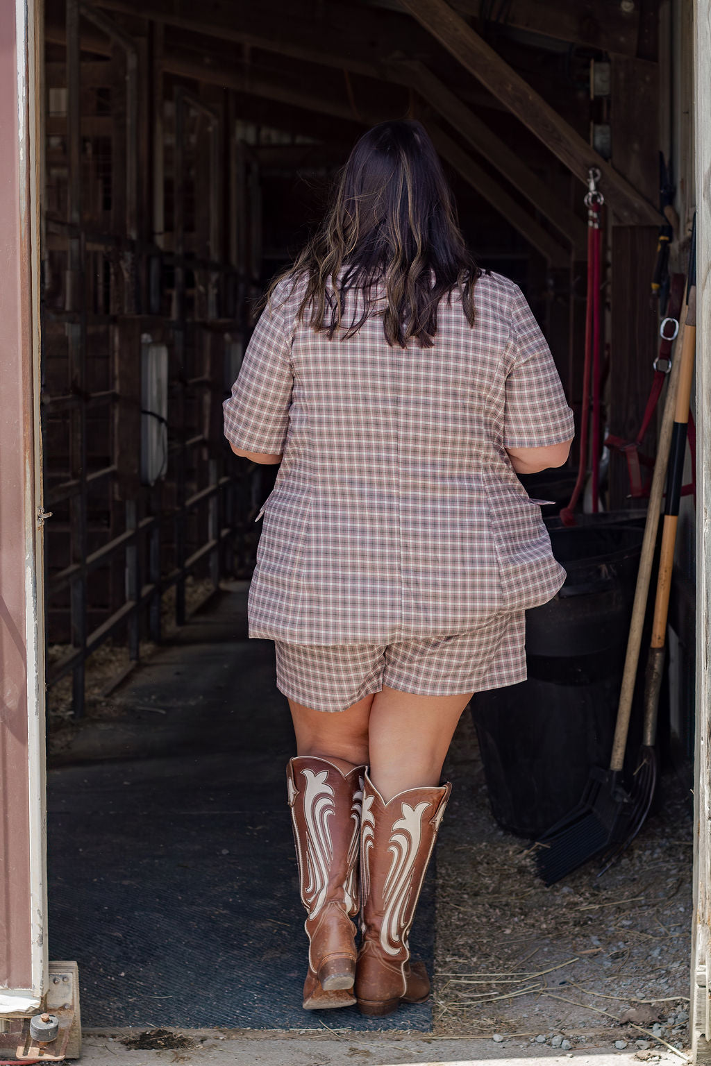 Pink Plaid Blazer Set [Bottoms]