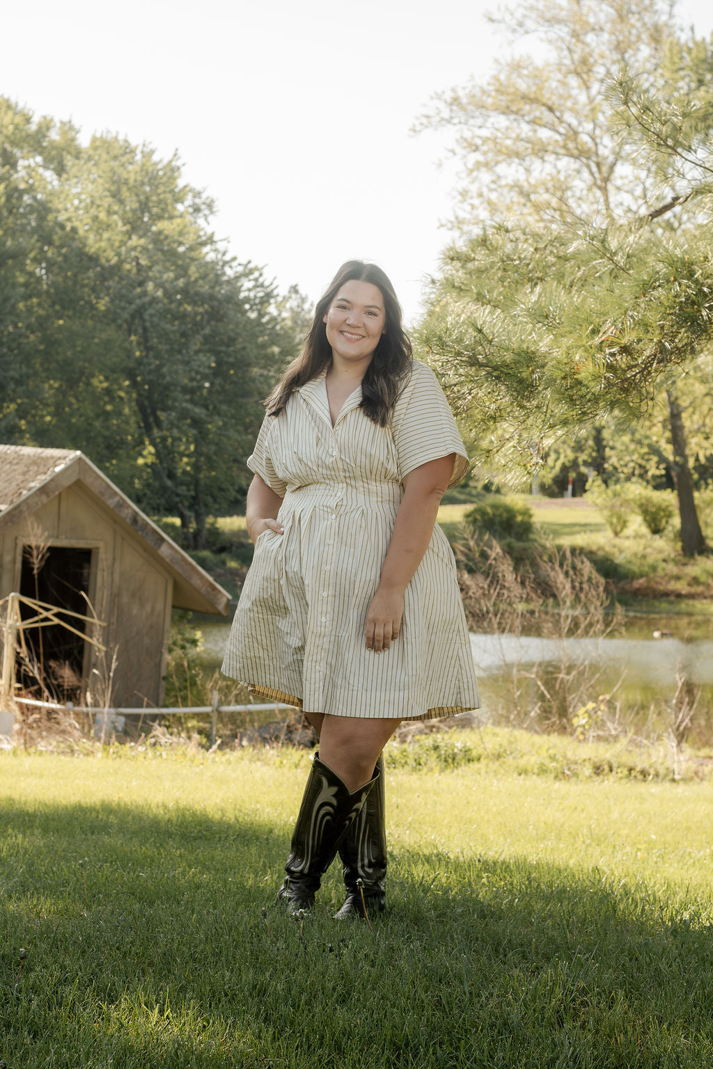 Striped Green Collared Dress