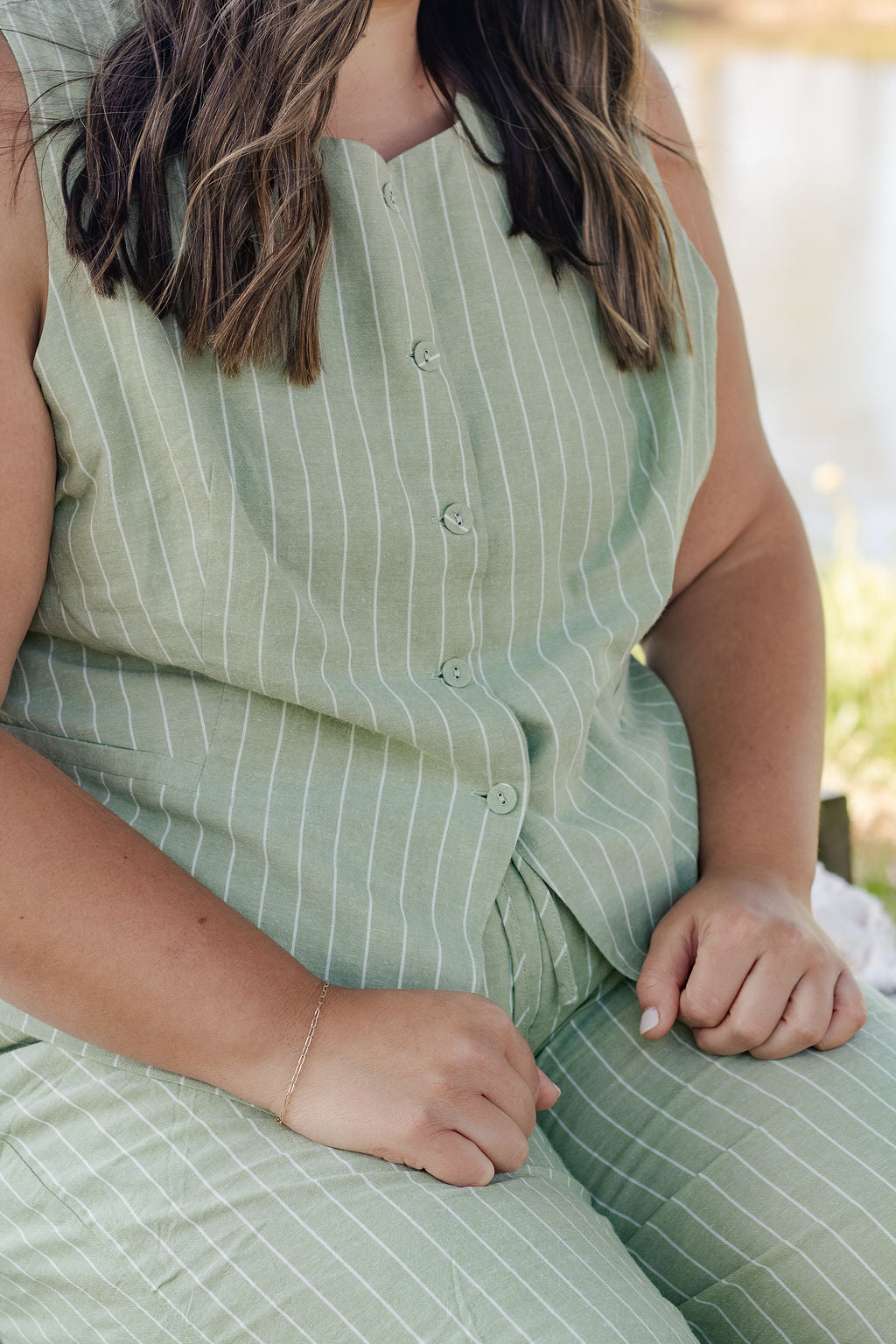 Matcha Green Stripe Button Up Vest