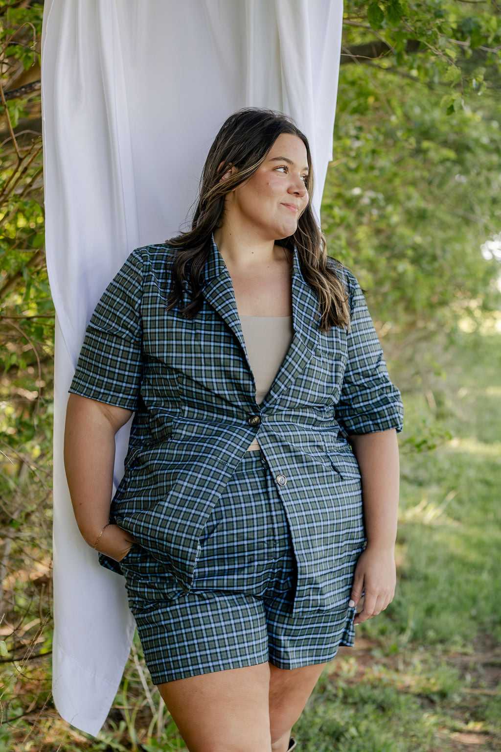 Blue Plaid Blazer Set [Blazer]