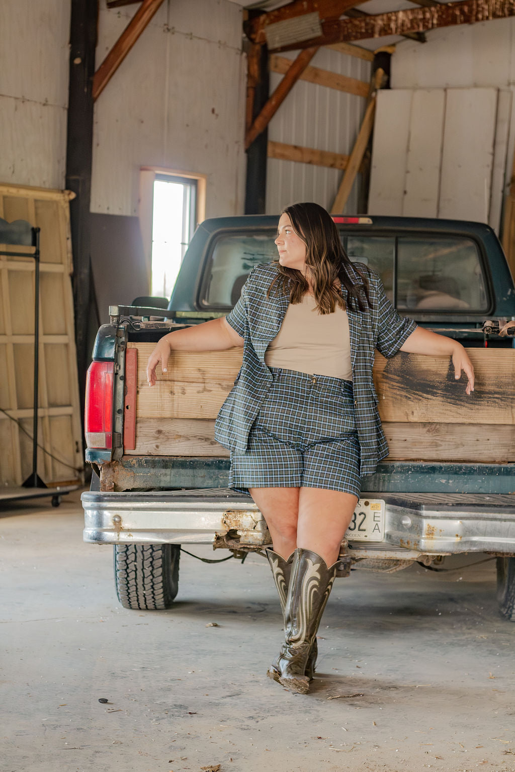 Blue Plaid Blazer Set [Bottoms]