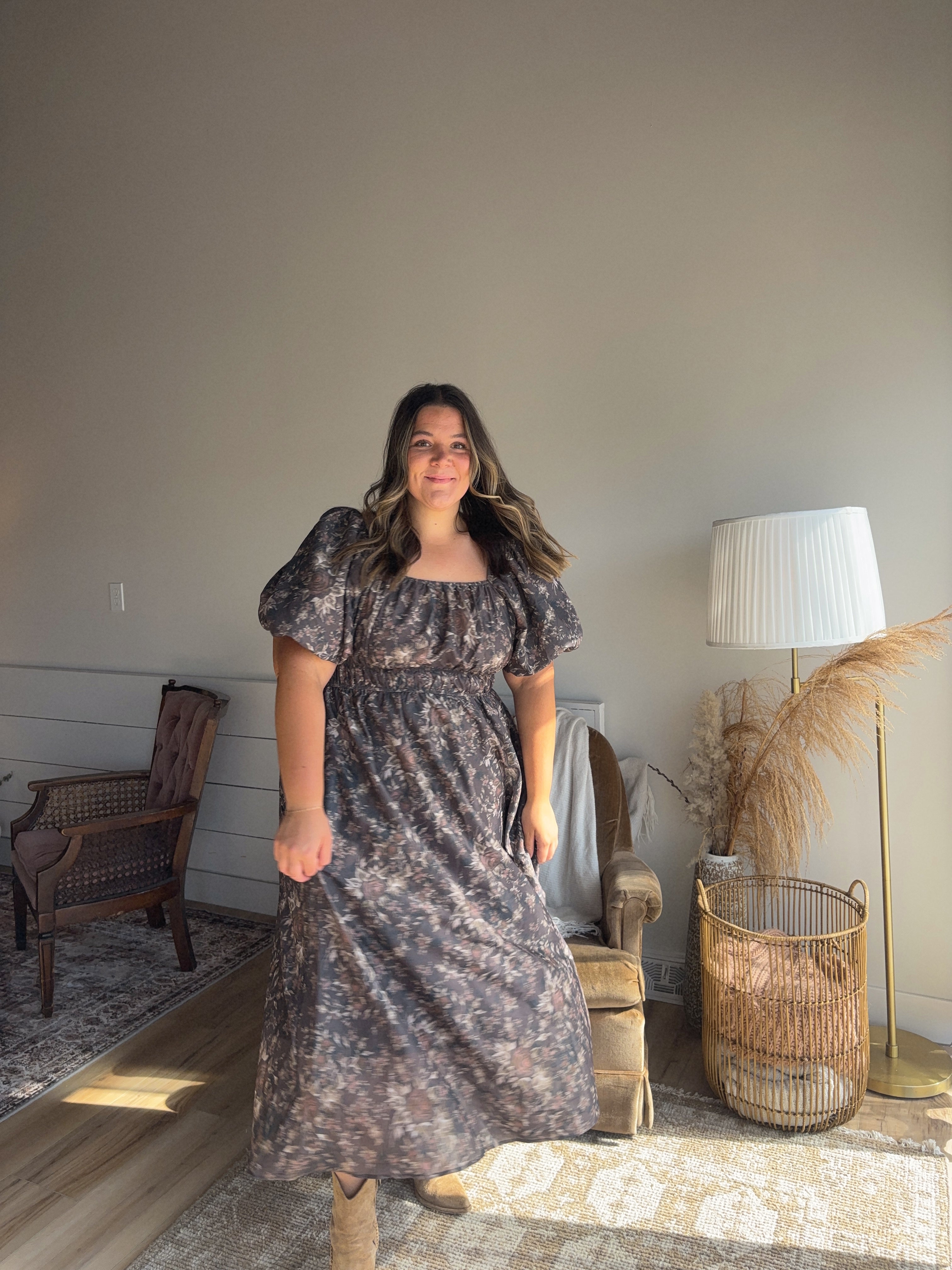 Floral Square Neck Midi Dress