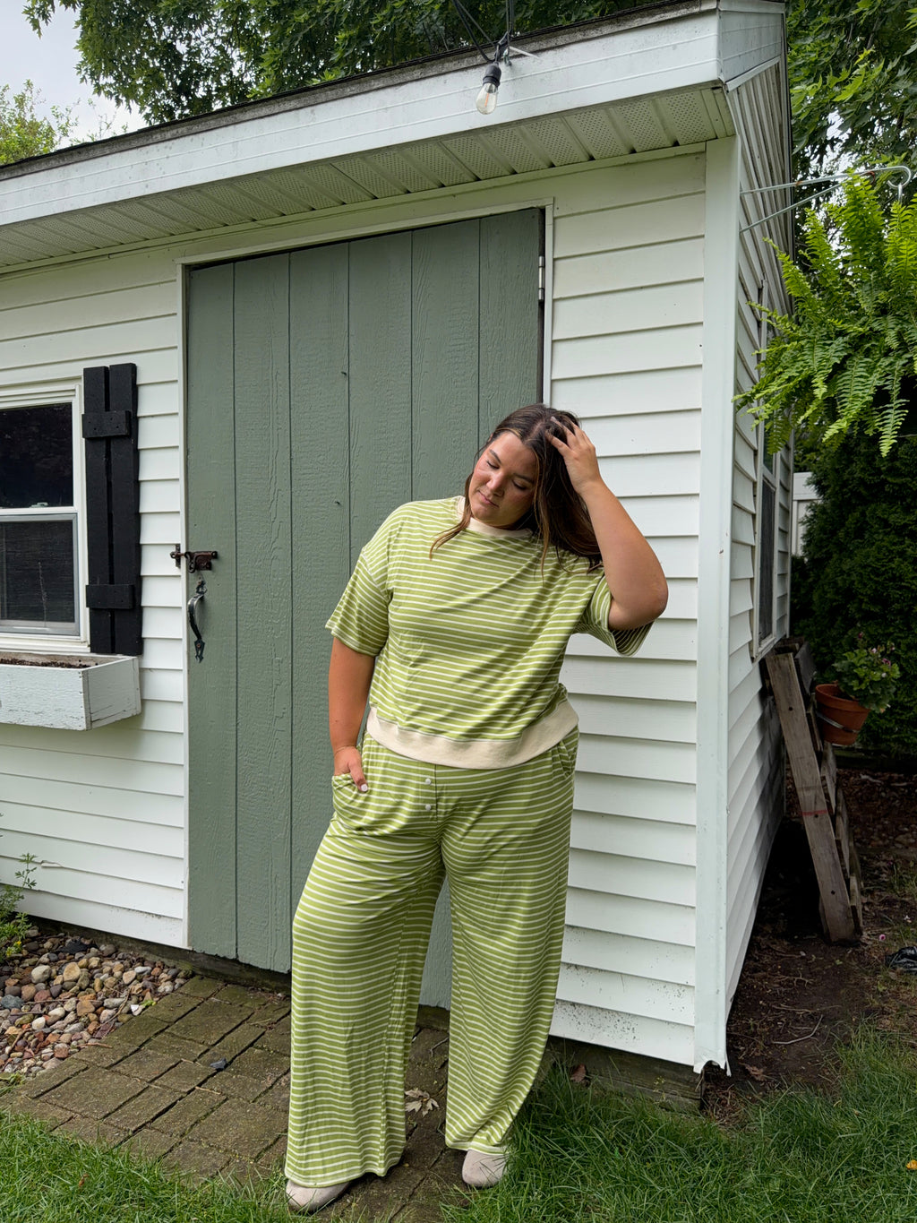 Lime Stripe Lounge Set [Pants]