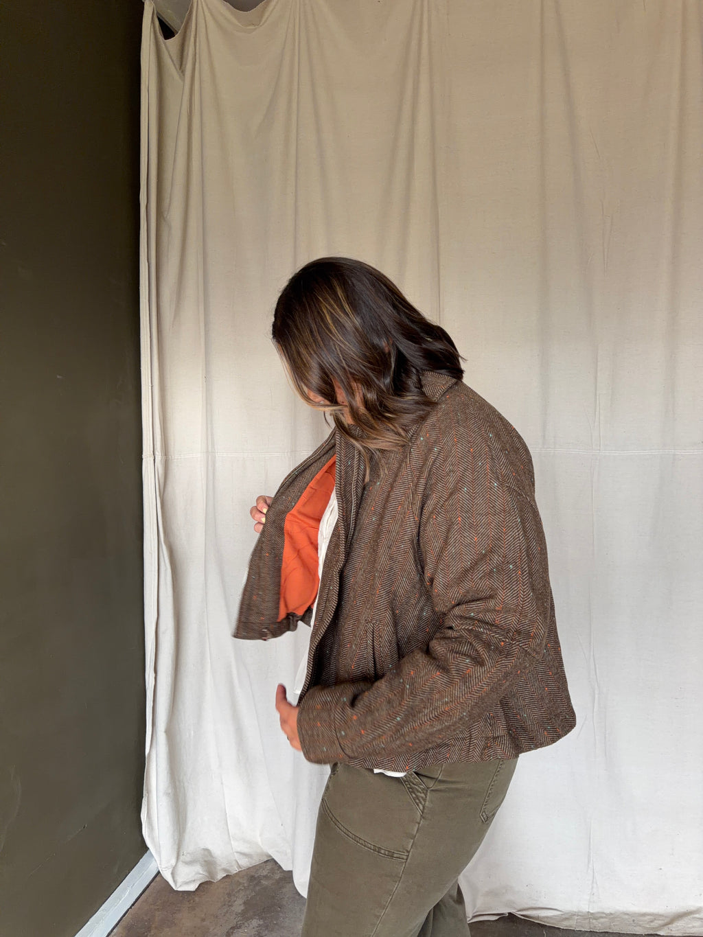 Herringbone Tweed Bomber Jacket