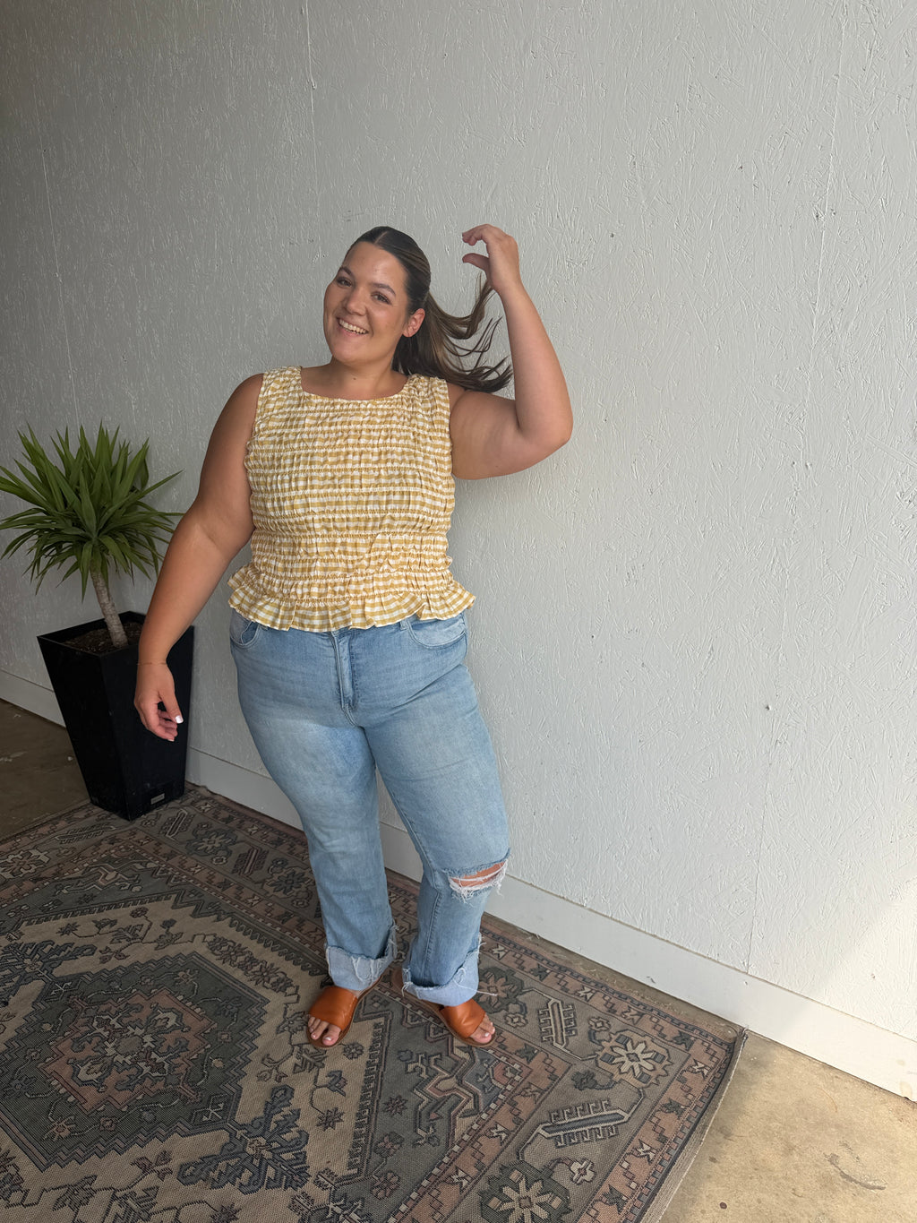 Smocked Yellow Gingham Tank